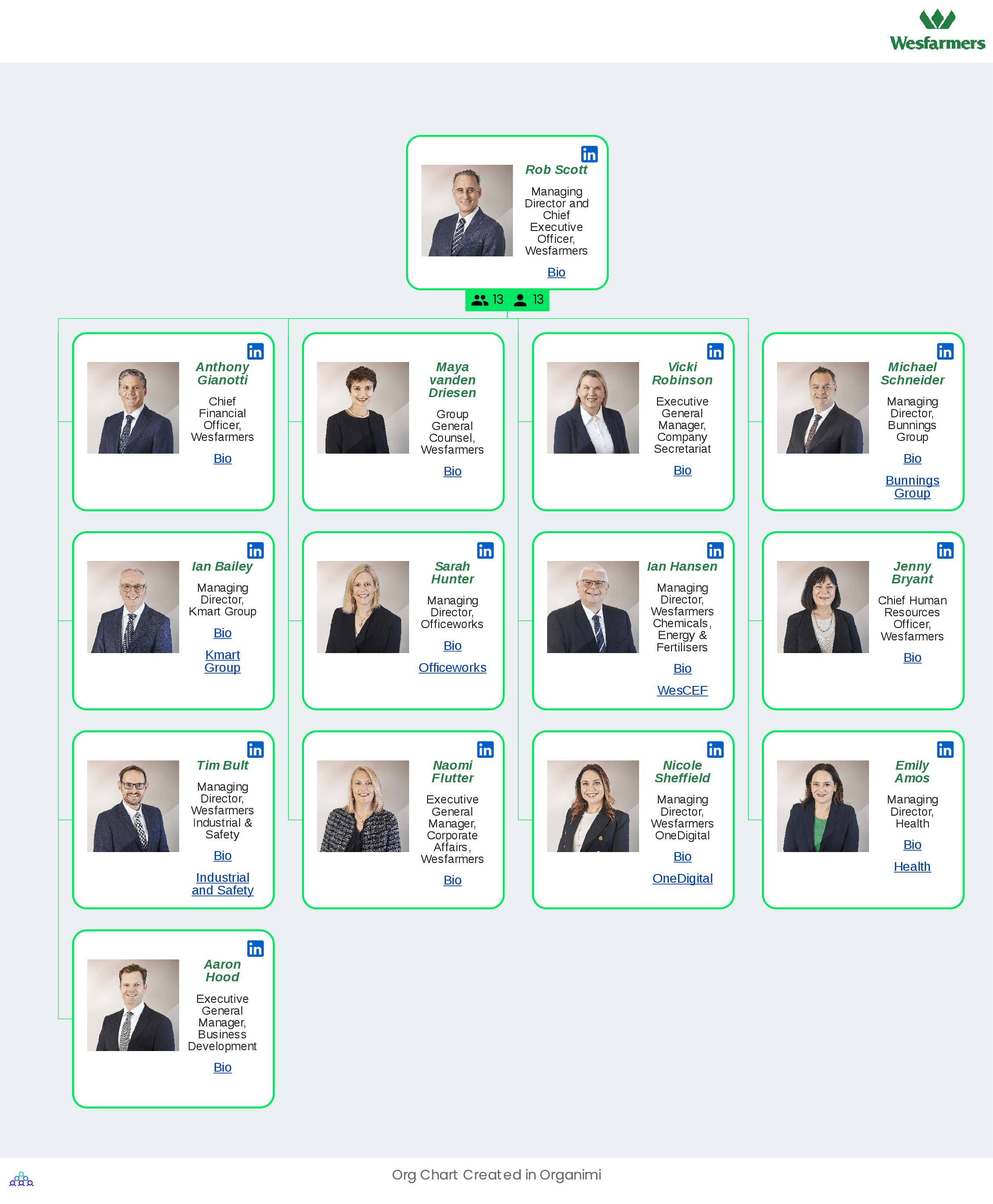 Wesfarmers' Organizational Structure Org Chart