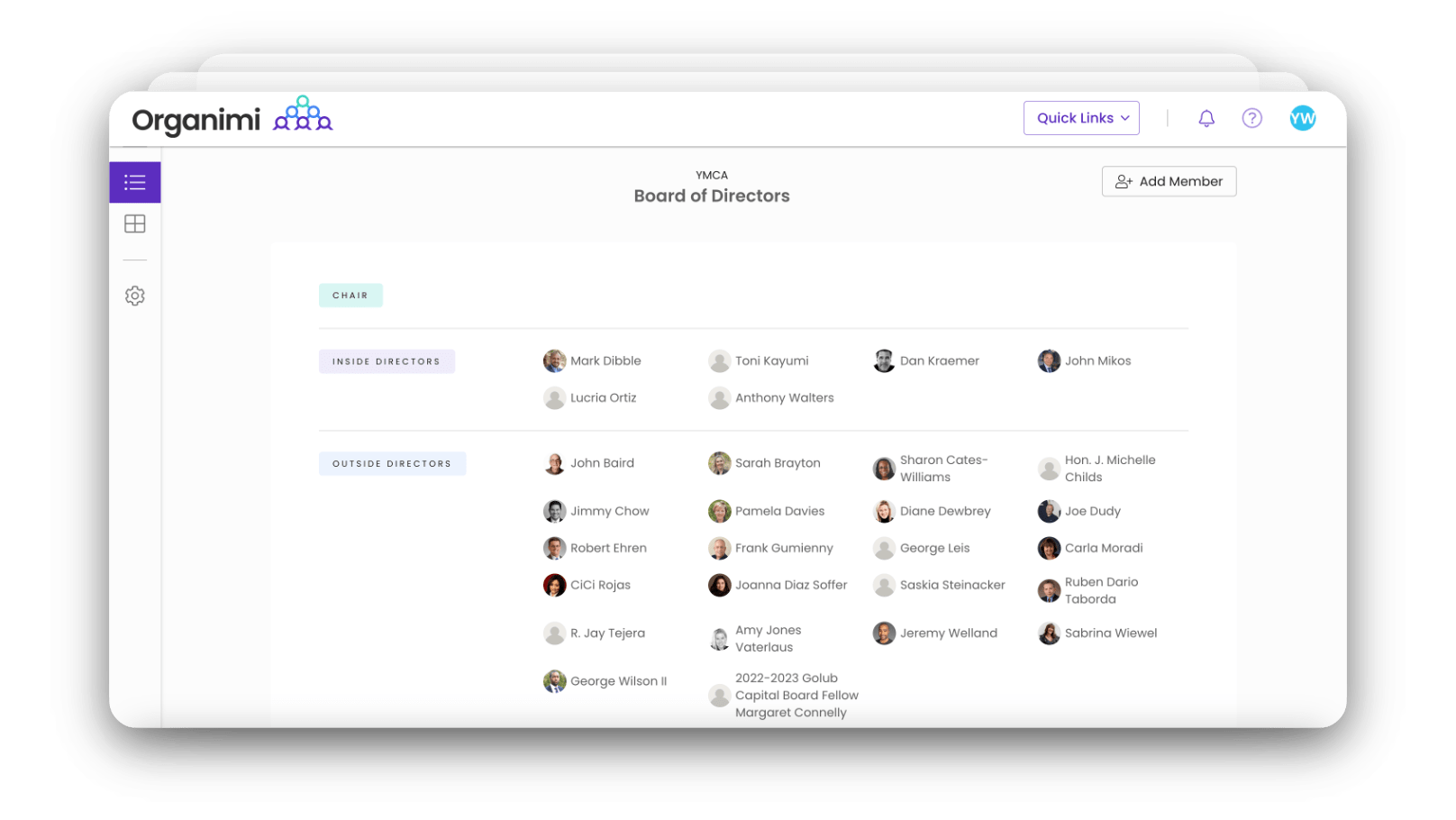 YMCA's Board of Directors Chart